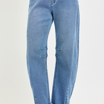 RISEN Cropped Textured Barrel Jeans