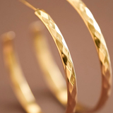 18K Gold Waterproof Hammered Hoop Earrings