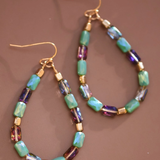 Teardrop Wire Wrapped Glass Crystal Beaded Dangle Earrings