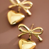 18K Gold Bow & Heart Waterproof Stainless Steel Drop Earrings