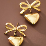 18K Gold Bow & Heart Waterproof Stainless Steel Drop Earrings