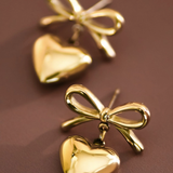 18K Gold Bow & Heart Waterproof Stainless Steel Drop Earrings