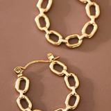 18K Gold Plated Waterproof Paperclip Chain Link Hoop Earrings