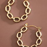 18K Gold Plated Waterproof Paperclip Chain Link Hoop Earrings