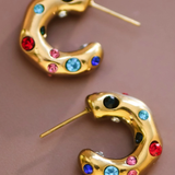 18K Gold Plated Waterproof Multicolor Crystal C Hoop Earrings