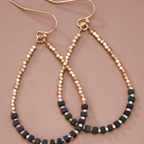 Black Natural Stone & Gold Beaded Teardrop Earrings