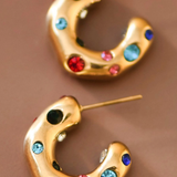 18K Gold Plated Waterproof Multicolor Crystal C Hoop Earrings