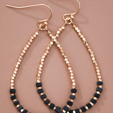 Black Natural Stone & Gold Beaded Teardrop Earrings