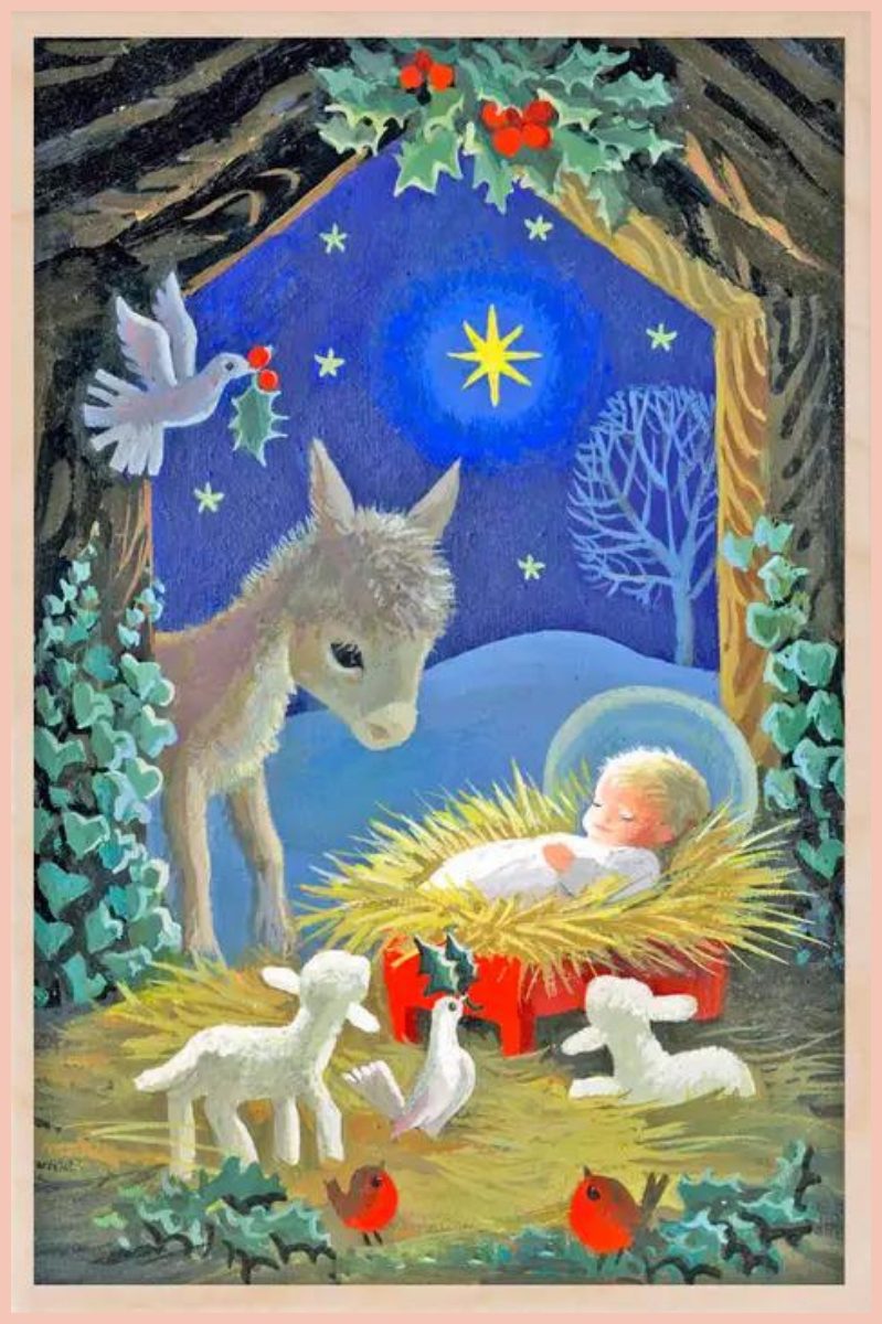 Little Baby Jesus Wood Christmas Card