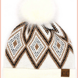 MODERN DIAMOND BEANIE W/ FUR POM POM