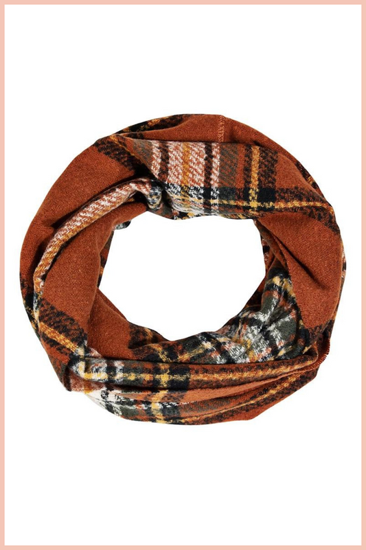 PLAID PATTERN INFINITY SCARF | BROWN