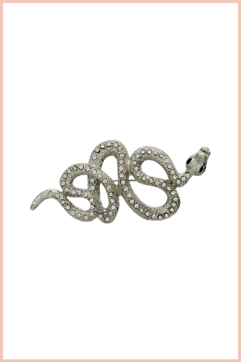 Rhinestone Snake Brooch | Silver