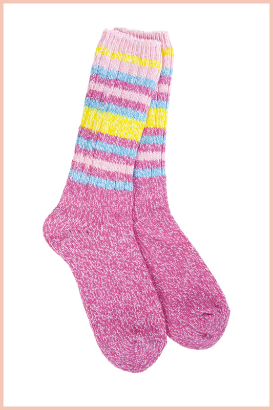 WORLD SOFTEST WEEKEND RAGG CREW SOCKS | IBIS ROSE STRIPE