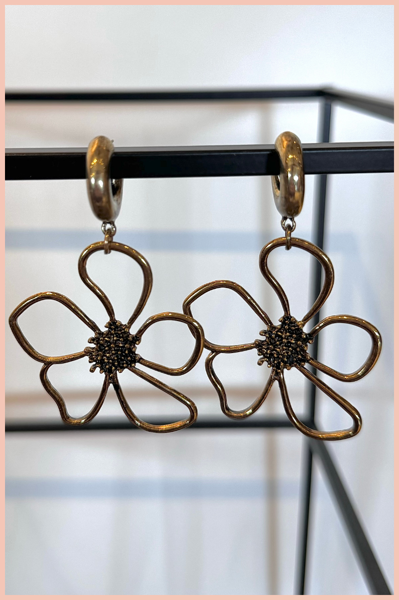 Flower Huggie Dangle Earrings