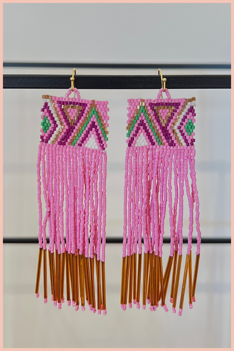 Geometric Seed Bead Dangle Earrings