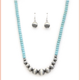 Large Turquoise + Silver Tiger Eye Earring & Necklace Set