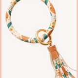 Circle Wristlet Keychain |  Orange Floral
