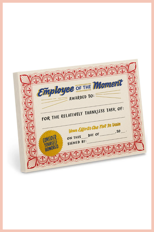 EMPLOYEE OF THE MOMENT CERTIFICATE NOTEPAD