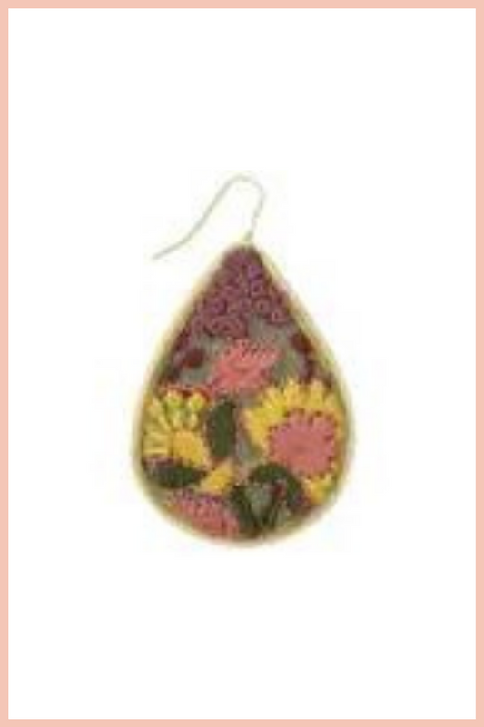 MESH PINK FLOWER EMBROIDERED EARRINGS