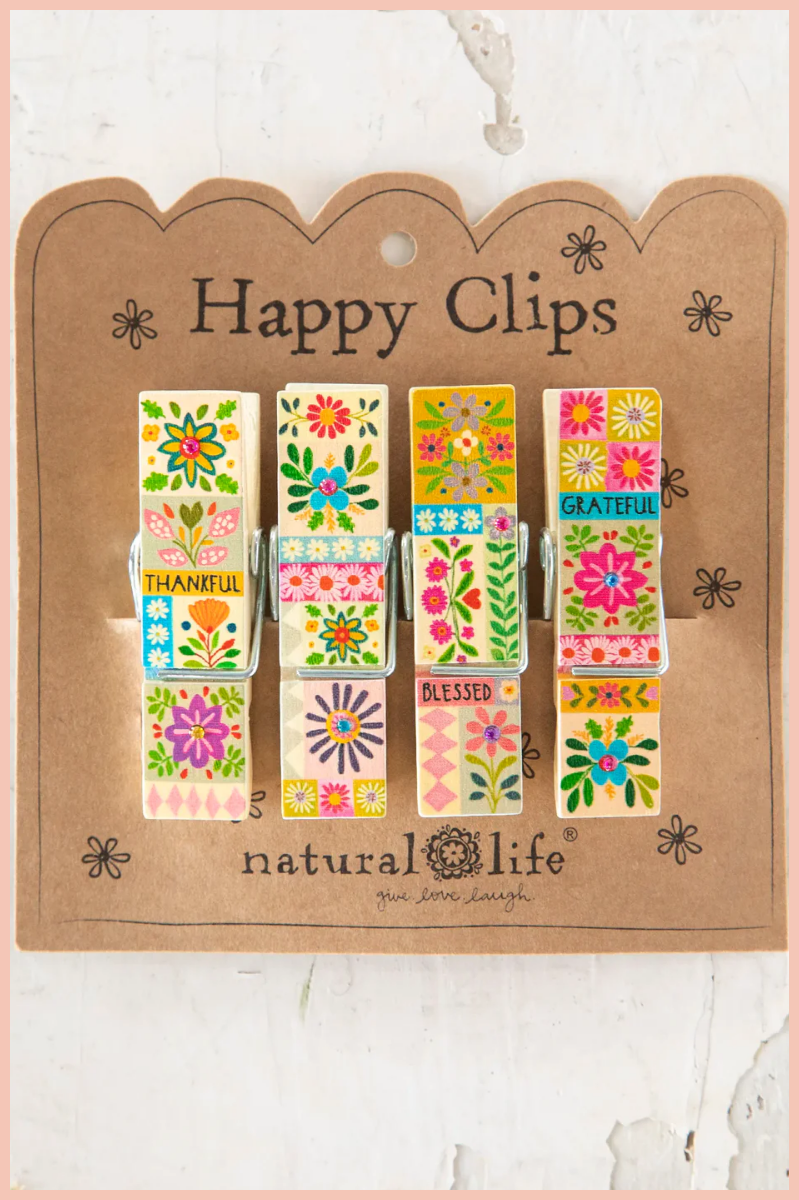 Happy Clips, Set of 4 | NATURAL LIFE | Thankful