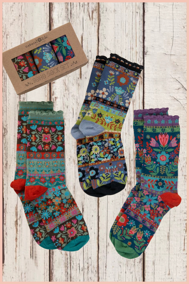 Boxed Boho Sock Set, Set of 3 | NATURAL LIFE