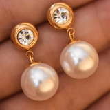 18K Gold PVD Waterproof Crystal & Pearl Drop Earrings