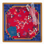Floral-patterned board game with cards and dice on a red background | Scarlett Mat in Tube | Oh My Mahjong