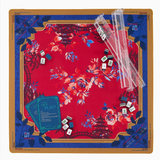 Floral-patterned board game with cards and dice on a red background | Scarlett Mat in Tube | Oh My Mahjong