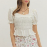 Smocked Puff Sleeve Peplum Top