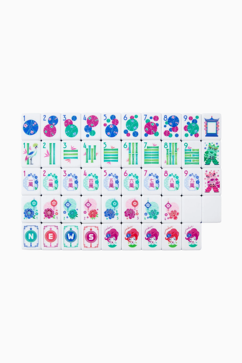 Set of colorful alphabet and number tiles on a white background. Seabreeze Mahjong Tiles | Oh My Mahjong