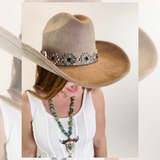 Silver + Black Aztec Cross Band Suede Cowboy Hat
