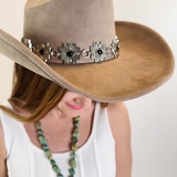 Silver + Black Aztec Cross Band Suede Cowboy Hat