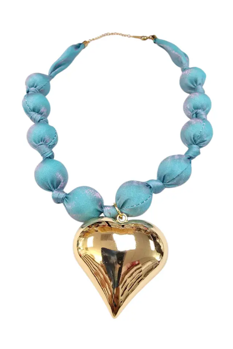 Sheer Blue Cotton Statement Heart Necklace