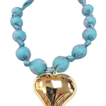 Sheer Blue Cotton Statement Heart Necklace