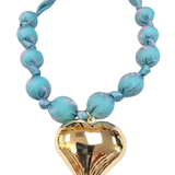 Sheer Blue Cotton Statement Heart Necklace
