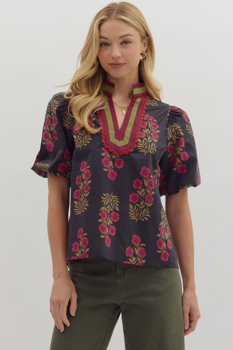 Floral Print Puff Sleeve Top