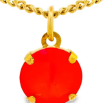 Gold necklace with a red pendant on a white background. Talia Necklace in Candy Crush| TOVA