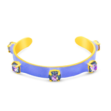 Purple and yellow bracelet with gemstones on a white background. Kennedy Cuff in purple| TOVA