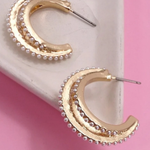 3 Row Pearl Hoop Earrings | Gold