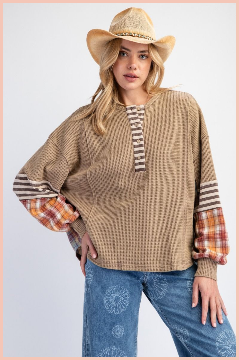 Plaid Mix Thermal Knit Top