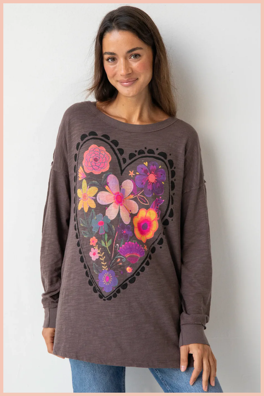 Espresso Heart Long Sleeve Cotton Tee Shirt | Natural Life