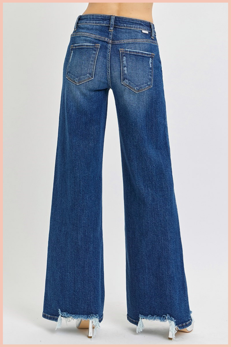 RISEN Mid Rise Wide Leg Denim