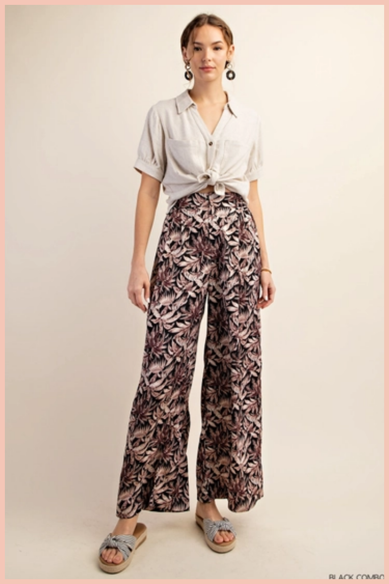 Floral Print Satin Palazzo Pants