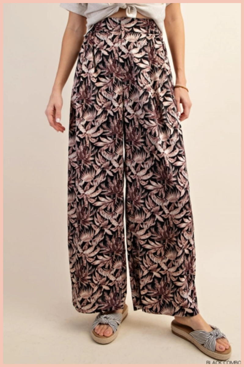 Floral Print Satin Palazzo Pants