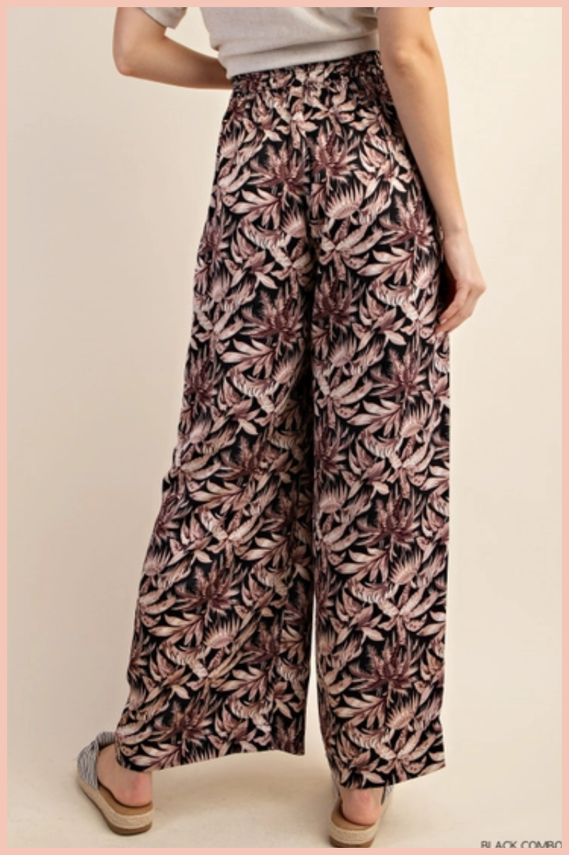 Floral Print Satin Palazzo Pants