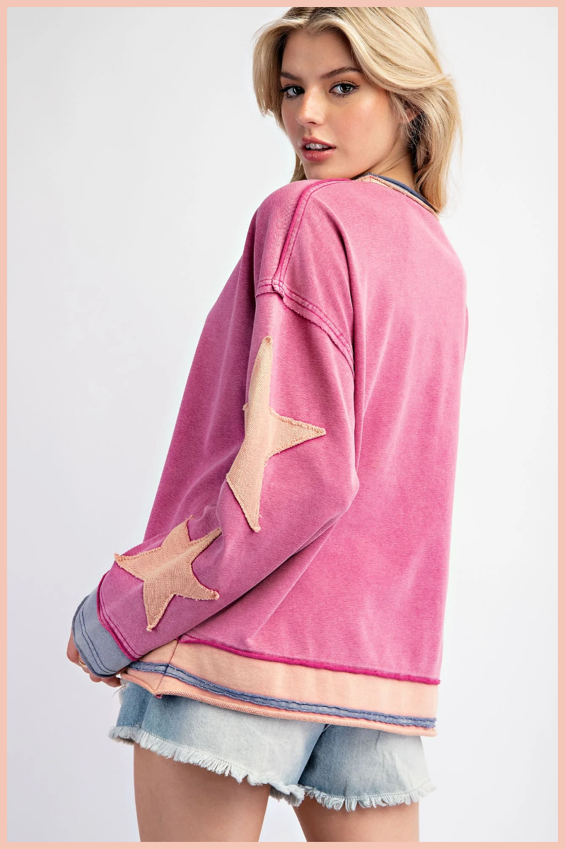 Star Patch Mineral Washed Knit Pullover