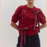 Holiday Plaid Bow Knit Sweater