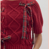 Holiday Plaid Bow Knit Sweater