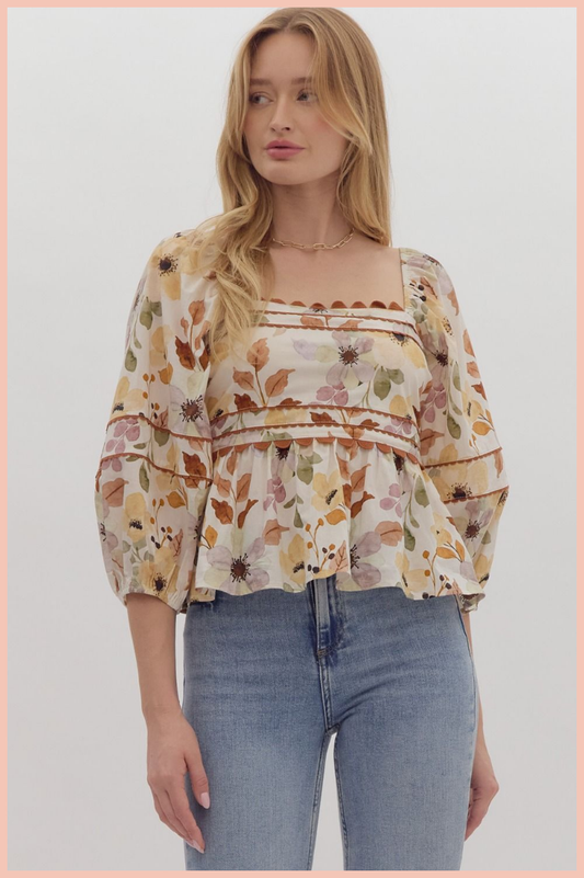 Scalloped Ric Rac Floral Top