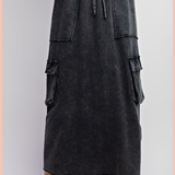 Mineral Washed Terry Skirt + Cargo Pockets | Black